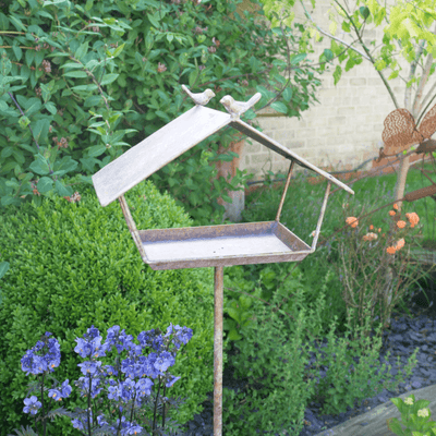 Rustic Metal Bird Feeder on a Stake