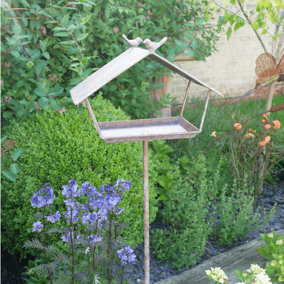 Rustic Metal Bird Feeder on a Stake