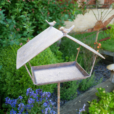 Rustic Metal Bird Feeder on a Stake