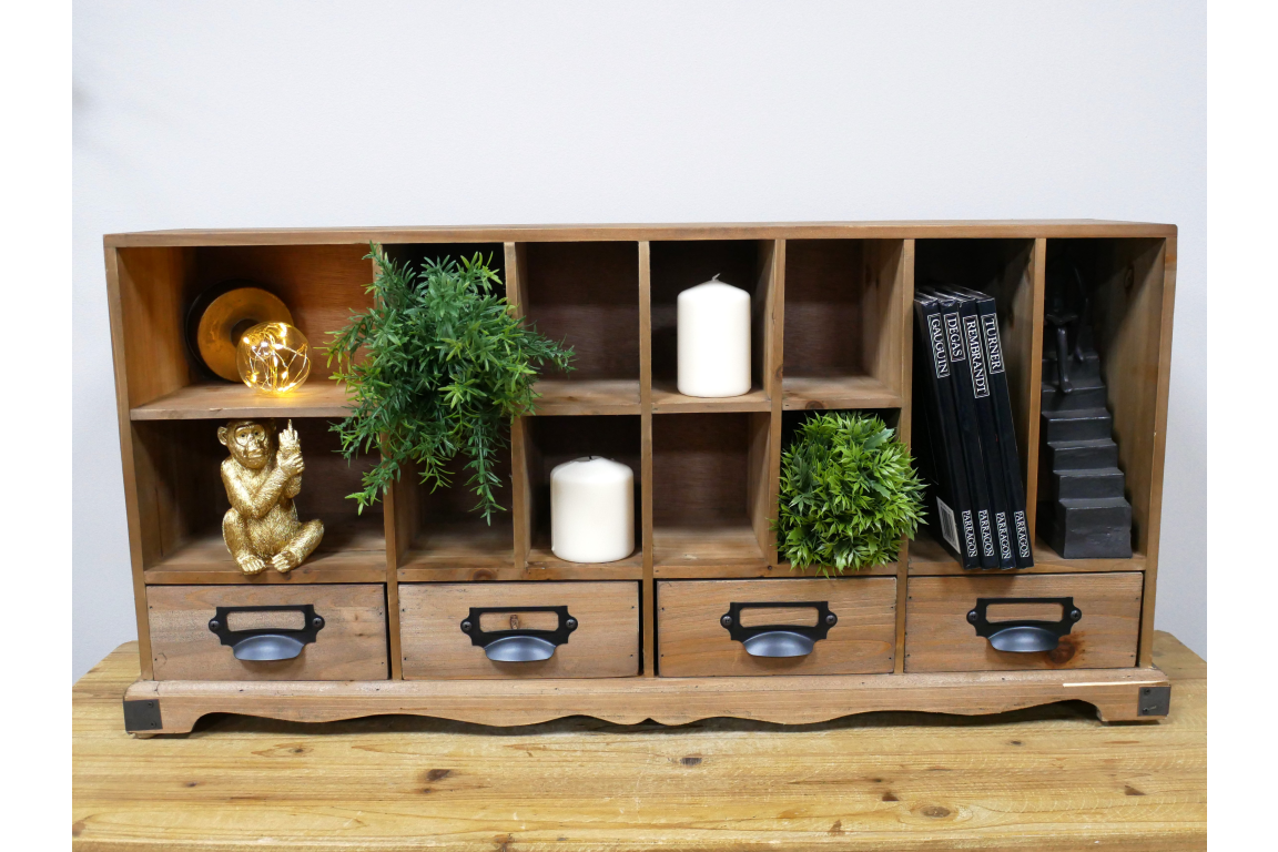 Rustic Wooden Storage Unit with Drawers and Compartments