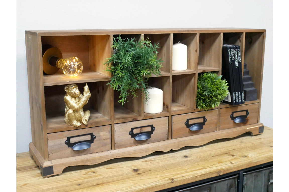 Rustic Wooden Storage Unit with Drawers and Compartments