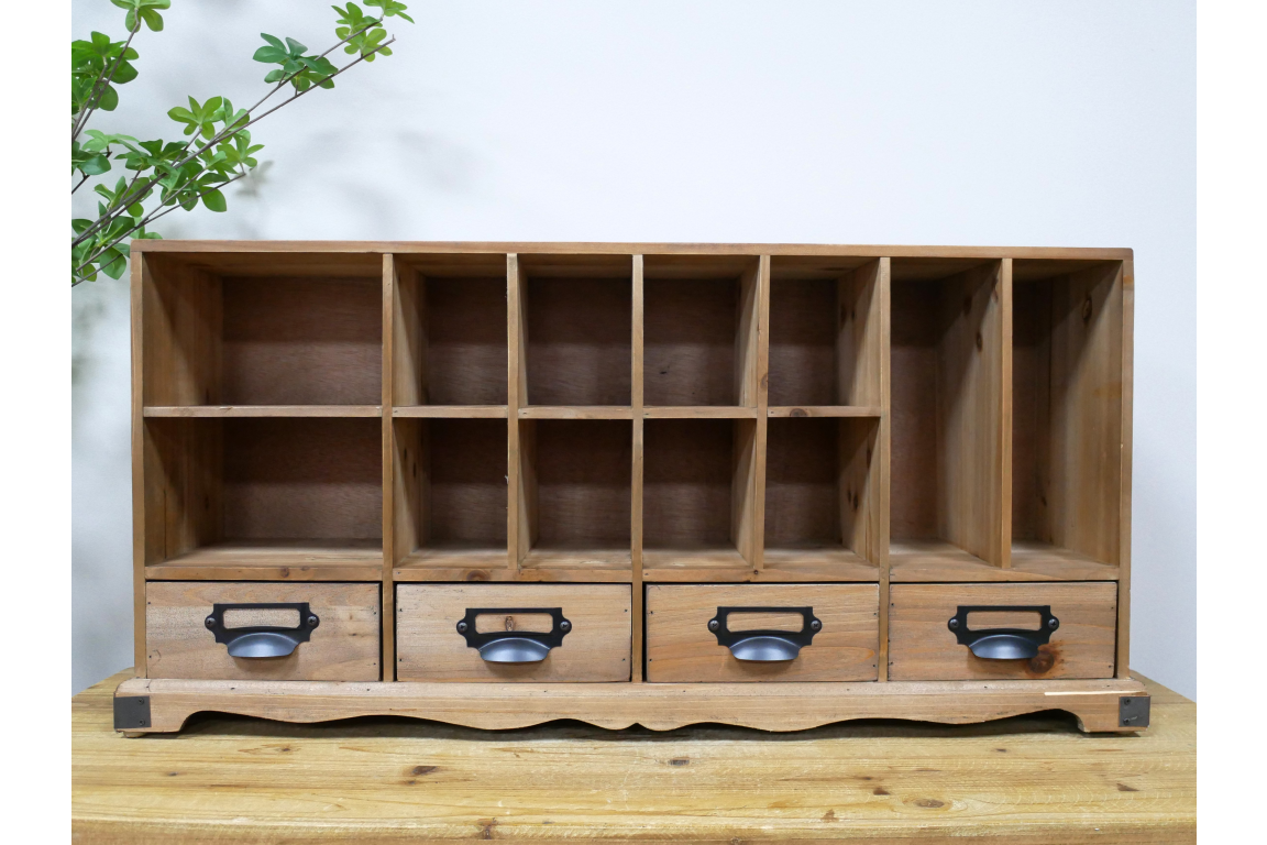 Rustic Wooden Storage Unit with Drawers and Compartments