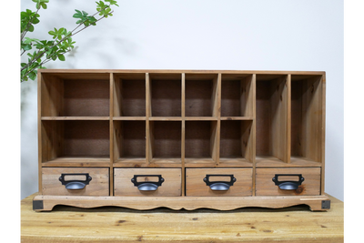 Rustic Wooden Storage Unit with Drawers and Compartments