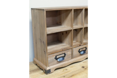 Rustic Wooden Storage Unit with Drawers and Compartments