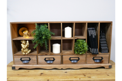 Rustic Wooden Storage Unit with Drawers and Compartments