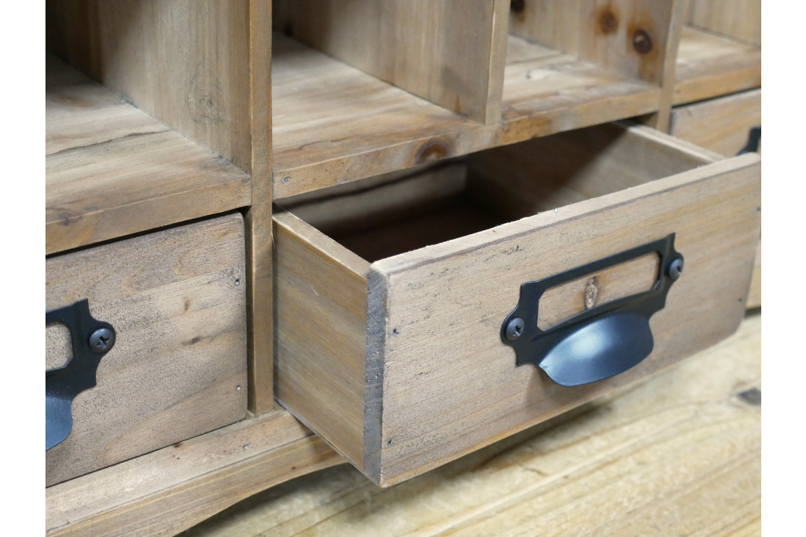 Rustic Wooden Storage Unit with Drawers and Compartments