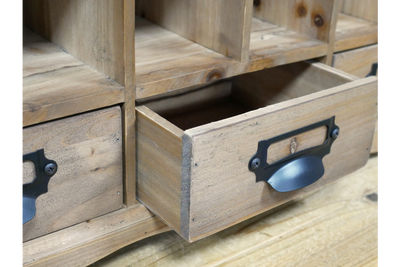 Rustic Wooden Storage Unit with Drawers and Compartments