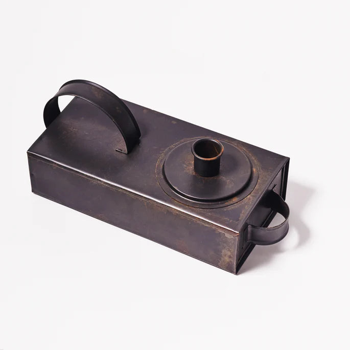 Burnished Black Metal Candle Box with Storage Drawer