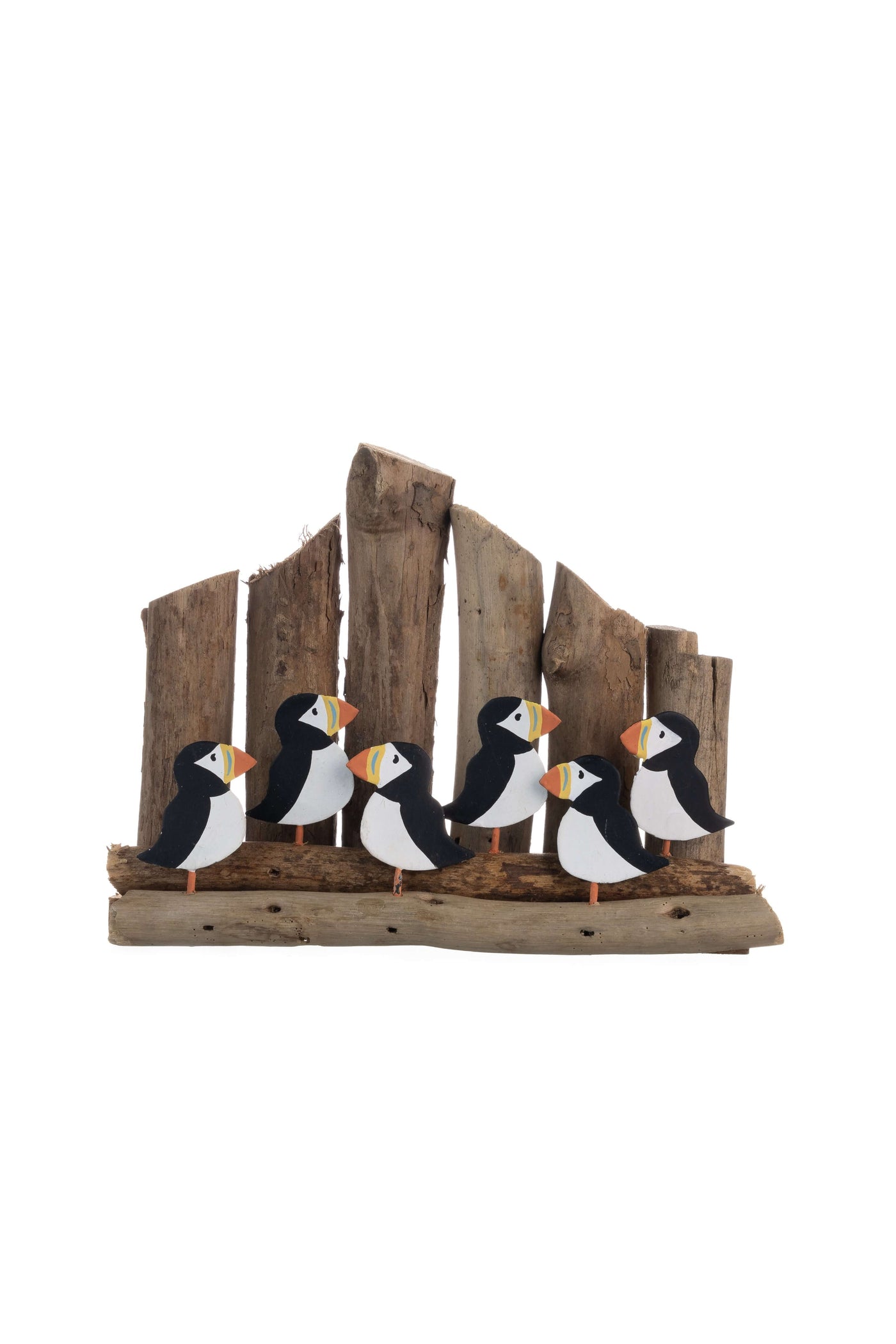 Nautical Puffins with Driftwood Groynes Shelf Sitter