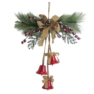 Rustic Christmas Hanging Decoration with Bells and Burlap Bow