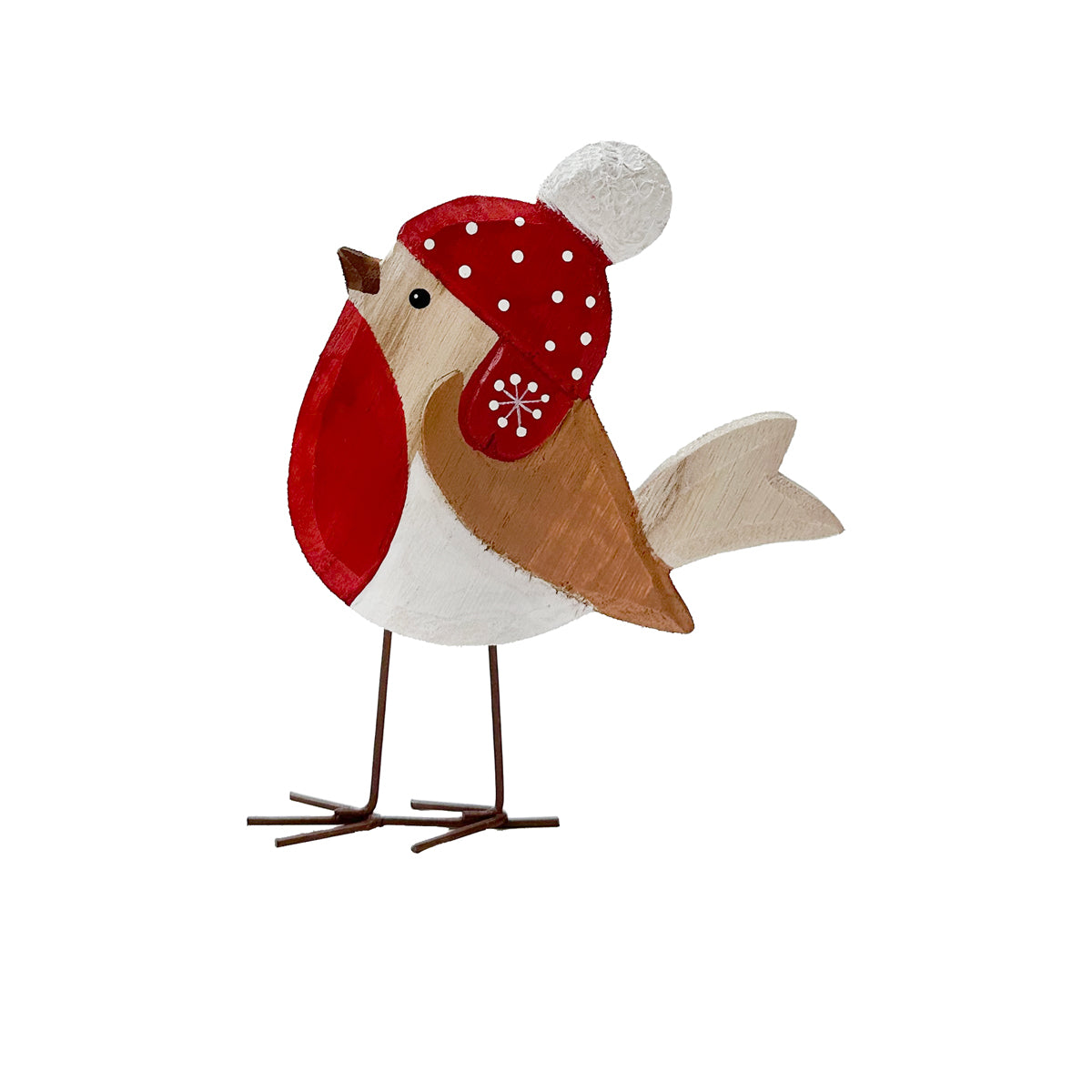 Festive Robin Ornament with Red Hat - Pair