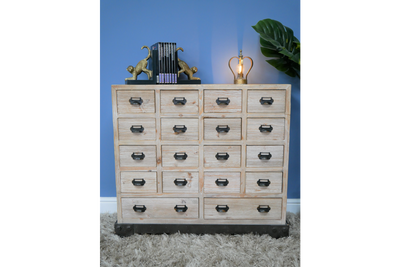 Rustic Wooden Apothecary Cabinet with 18 Drawers