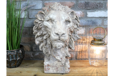 Rustic Lion Head Sculpture - Home or Garden Decor