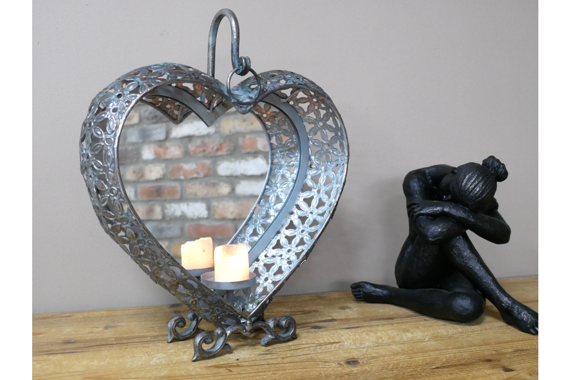 Vintage Style Heart Shaped Mirror with Candle Holder