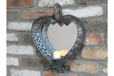 Vintage Style Heart Shaped Mirror with Candle Holder