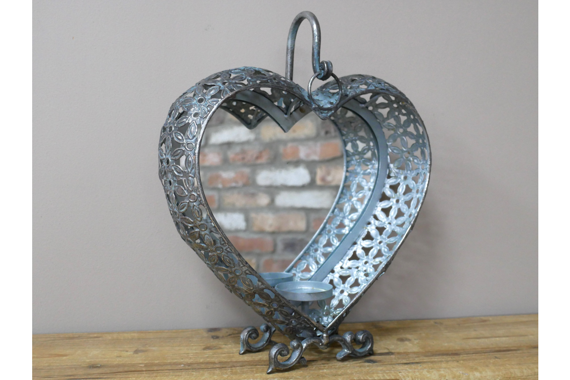 Vintage Style Heart Shaped Mirror with Candle Holder