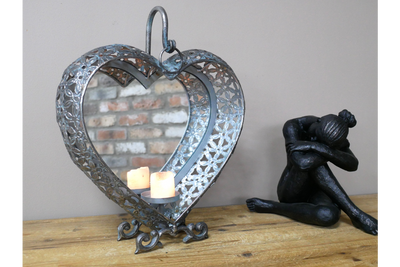 Vintage Style Heart Shaped Mirror with Candle Holder