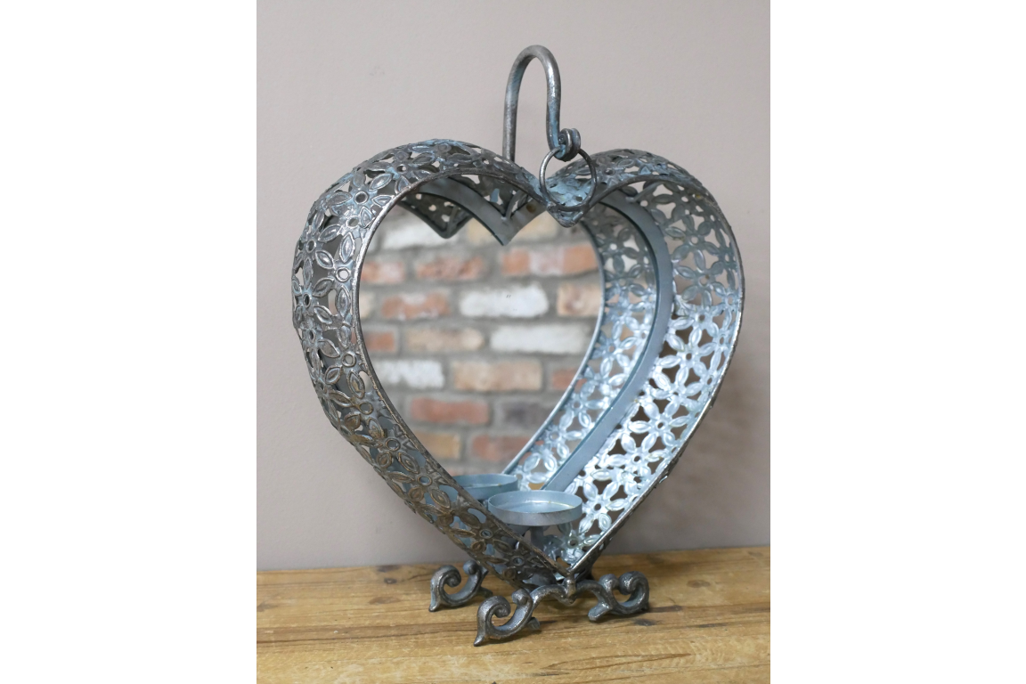 Vintage Style Heart Shaped Mirror with Candle Holder