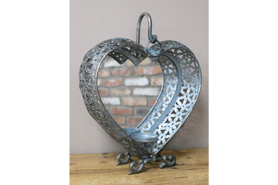 Vintage Style Heart Shaped Mirror with Candle Holder