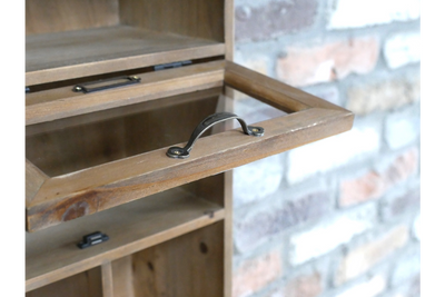 Rustic Wooden Wall Storage Unit with Hooks Drawers and Compartments