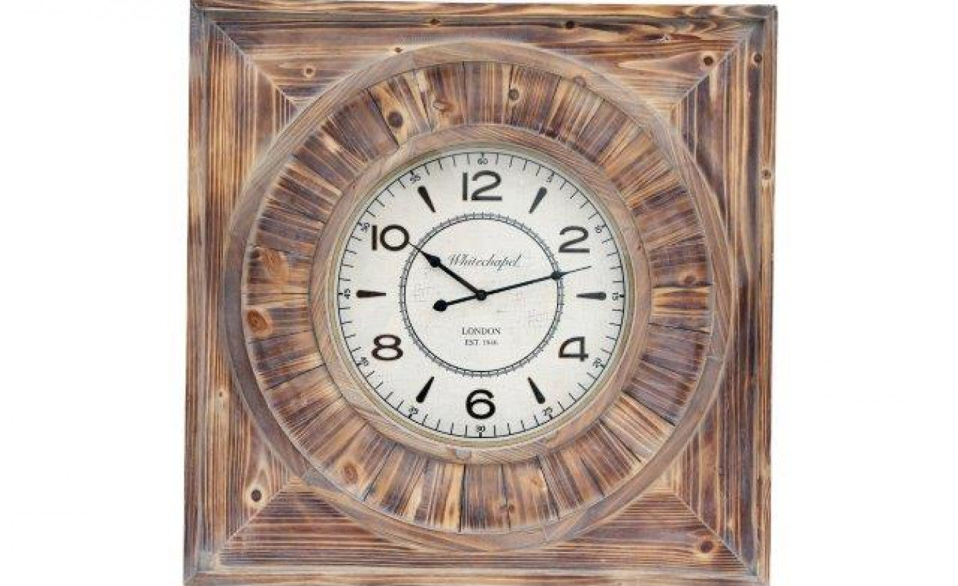 Rustic Wooden Wall Clock with Square Frame