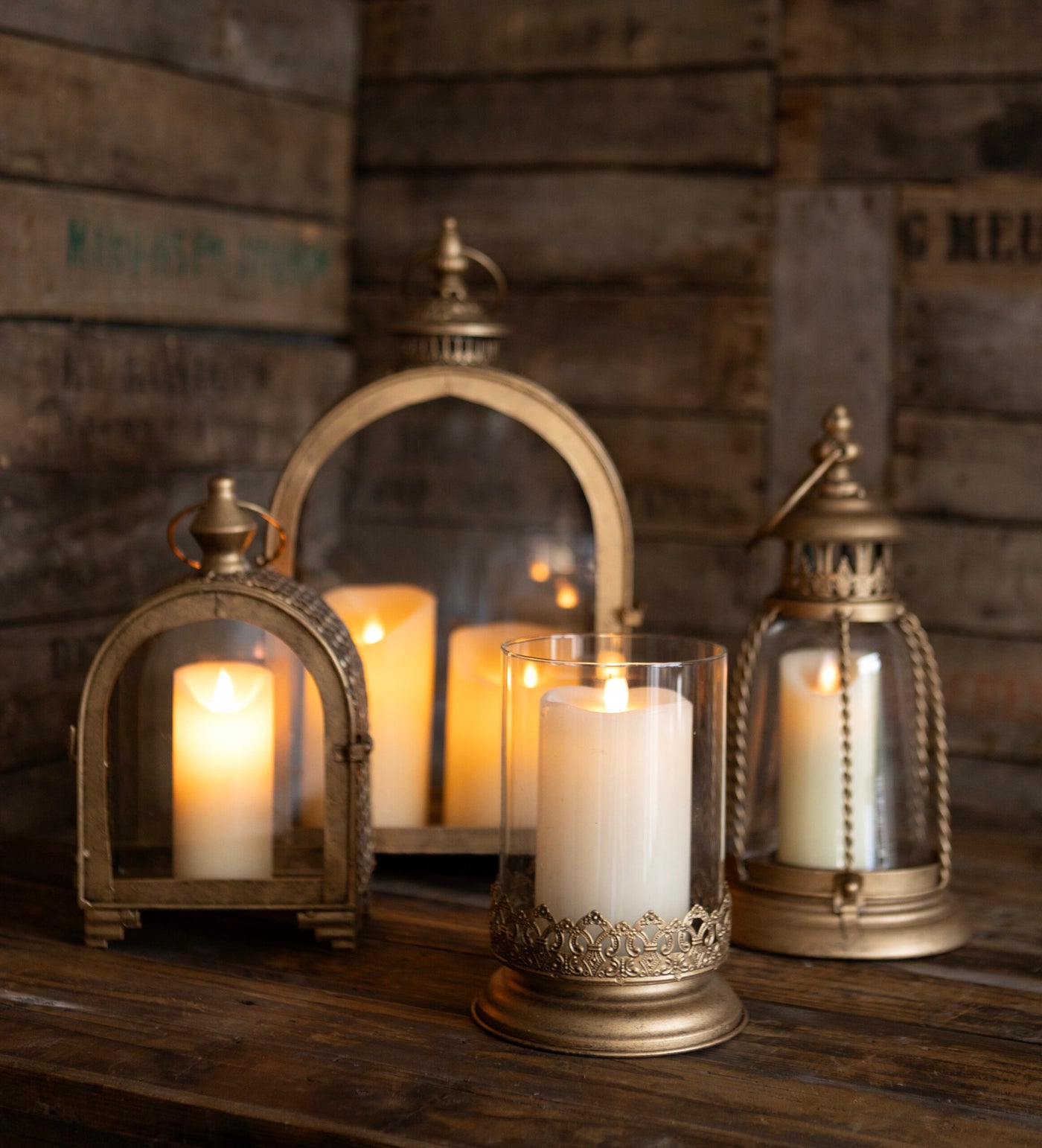 Vintage Gold Lantern & Candle Holder  – Sold individually or as a set.