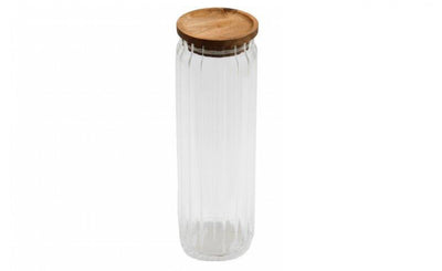 Ribbed Glass Storage Jar with Wooden Lid