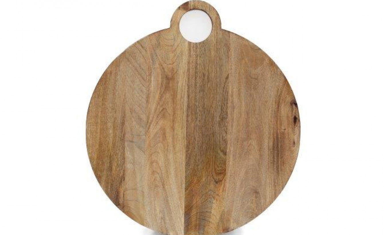 Large Round Wooden Serving Board with Handle