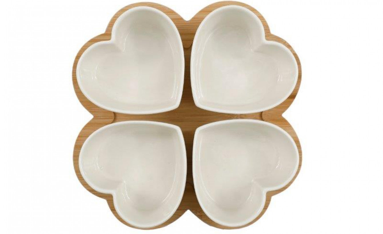 Heart-Shaped Tapas Set with Bamboo Tray