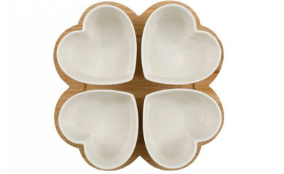 Heart-Shaped Tapas Set with Bamboo Tray