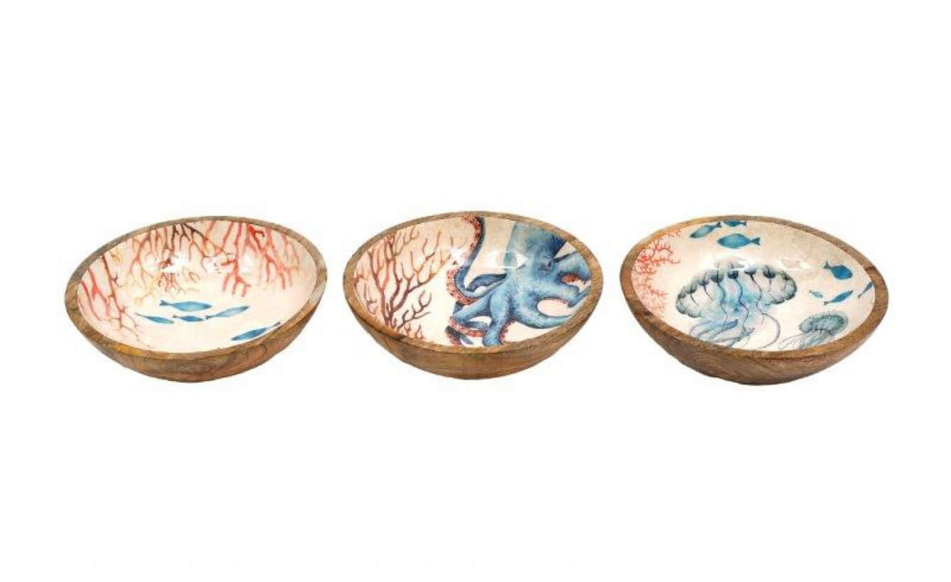 Nautical Theme Wood and Enamel Bowls - Large