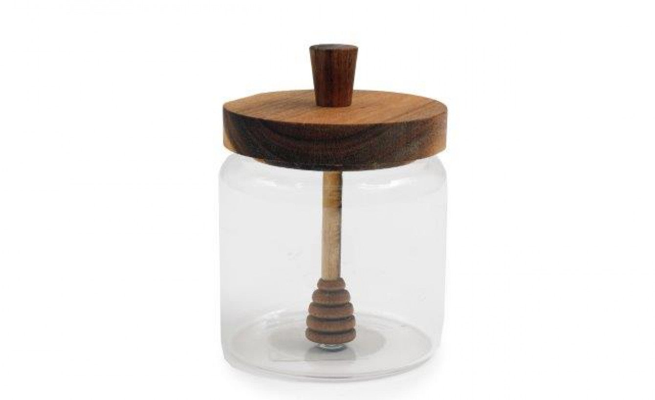 Glass Honey Pot with Wooden Lid and Dipper