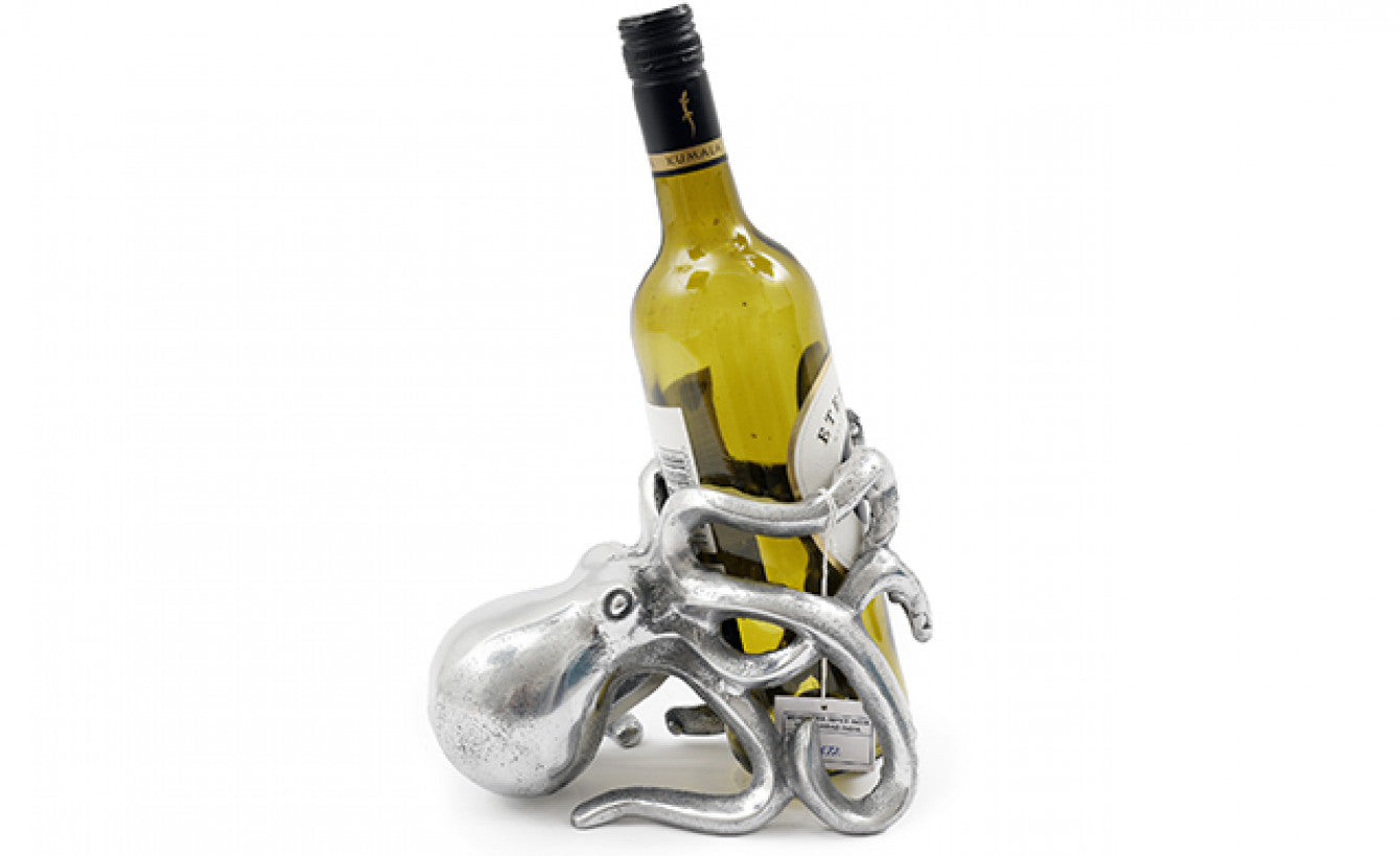 Metal Octopus Wine Bottle Holder - Silver