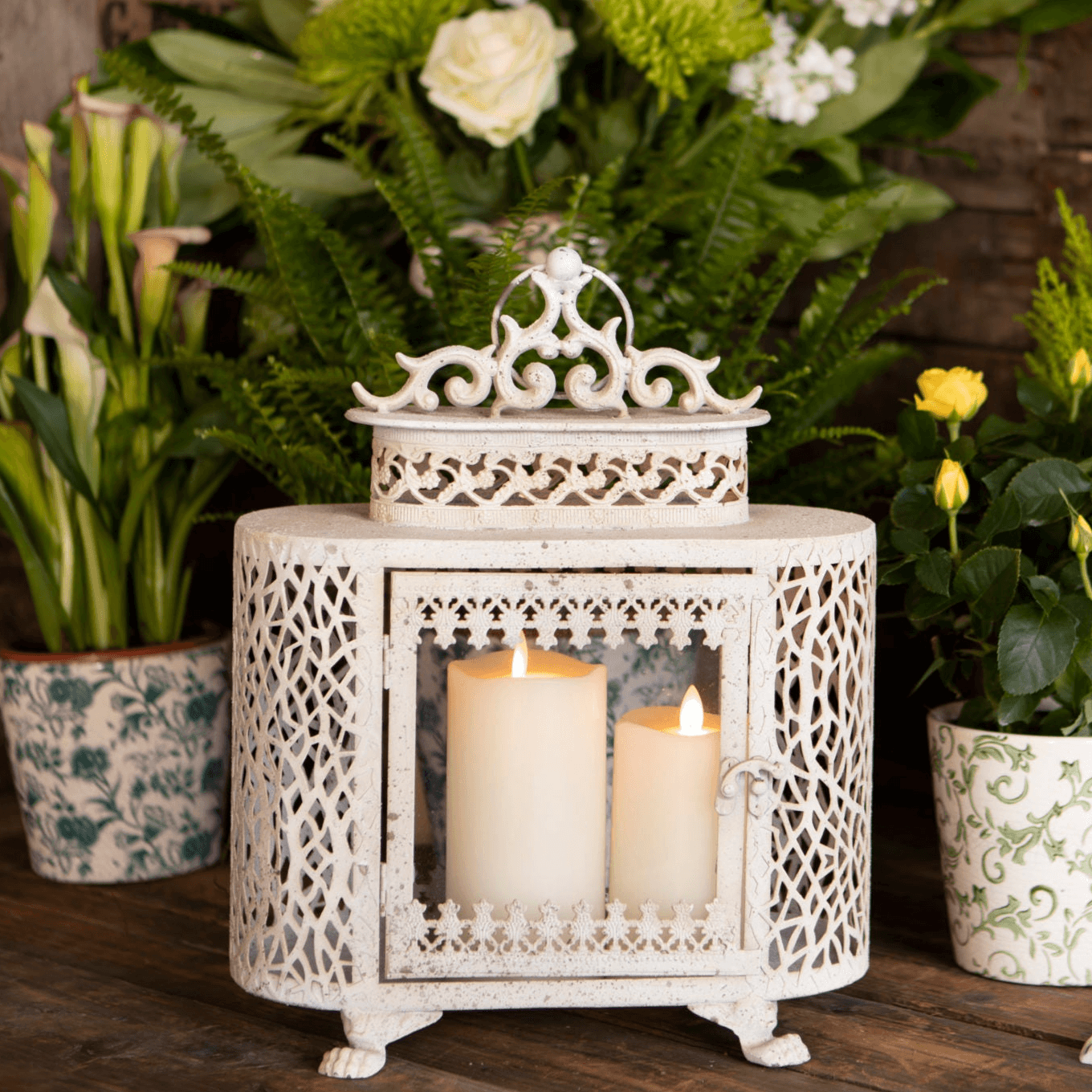 Large Rustic French Style Lantern with Filigree Details