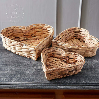 Heart Shaped Seagrass Baskets set of 3