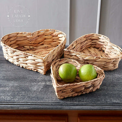 Heart Shaped Seagrass Baskets set of 3