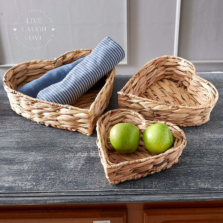 Heart Shaped Seagrass Baskets set of 3