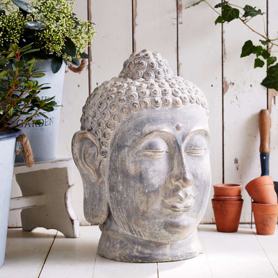 Sandstone Style Buddha Head Garden Sculpture