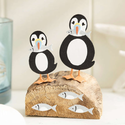 Puffins with Fish Figurine – Coastal-Inspired Decor