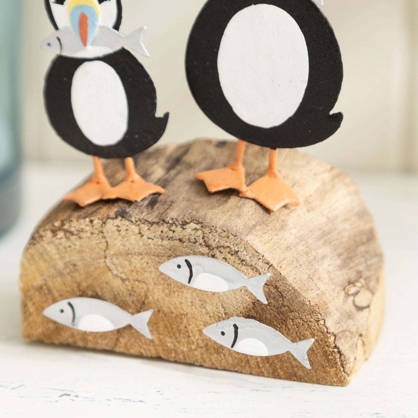 Puffins with Fish Figurine – Coastal-Inspired Decor