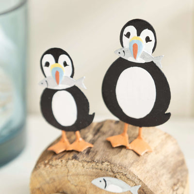 Puffins with Fish Figurine – Coastal-Inspired Decor