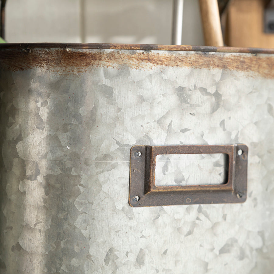 Rustic Wood & Metal Wall Storage Unit with Wire Basket and Tin Containers