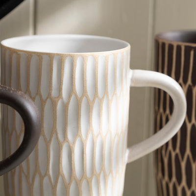 Set of 4 Textured Ceramic Mugs – Rustic Brown and Cream