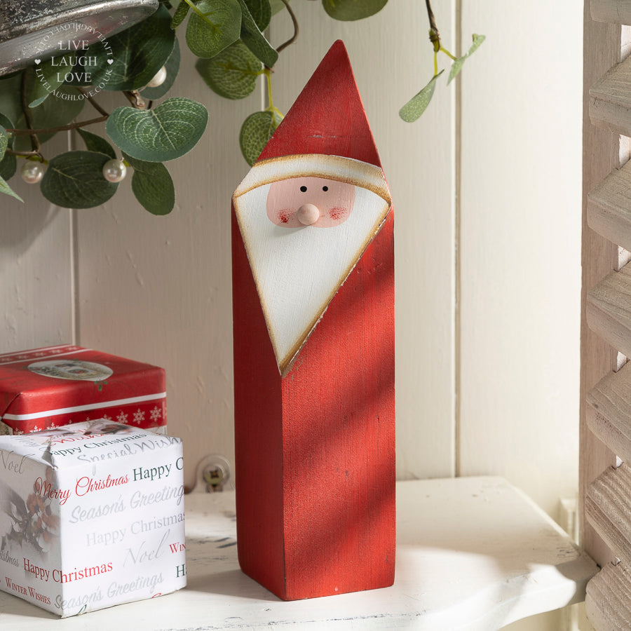 Wooden Red Santa Figurine - Festive Christmas Decor