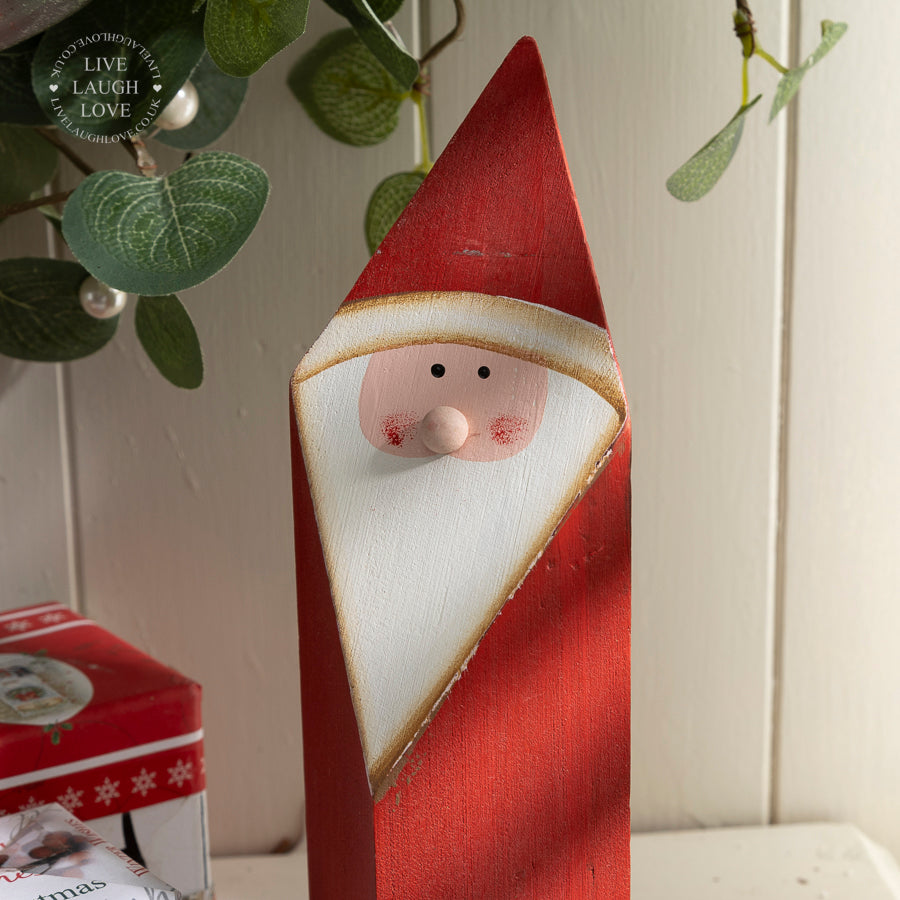 Wooden Red Santa Figurine - Festive Christmas Decor