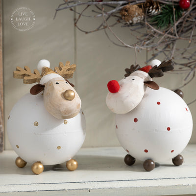 Wooden and Metal Reindeer Figurine with Gold Accents