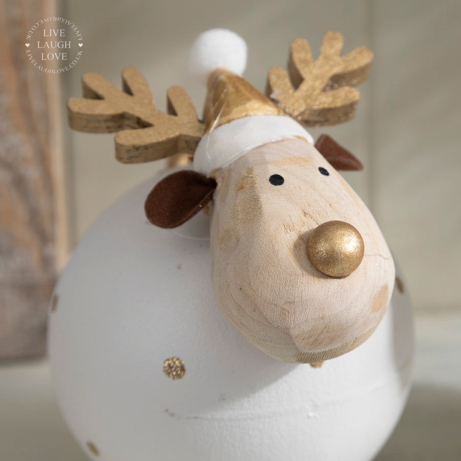 Wooden and Metal Reindeer Figurine with Gold Accents