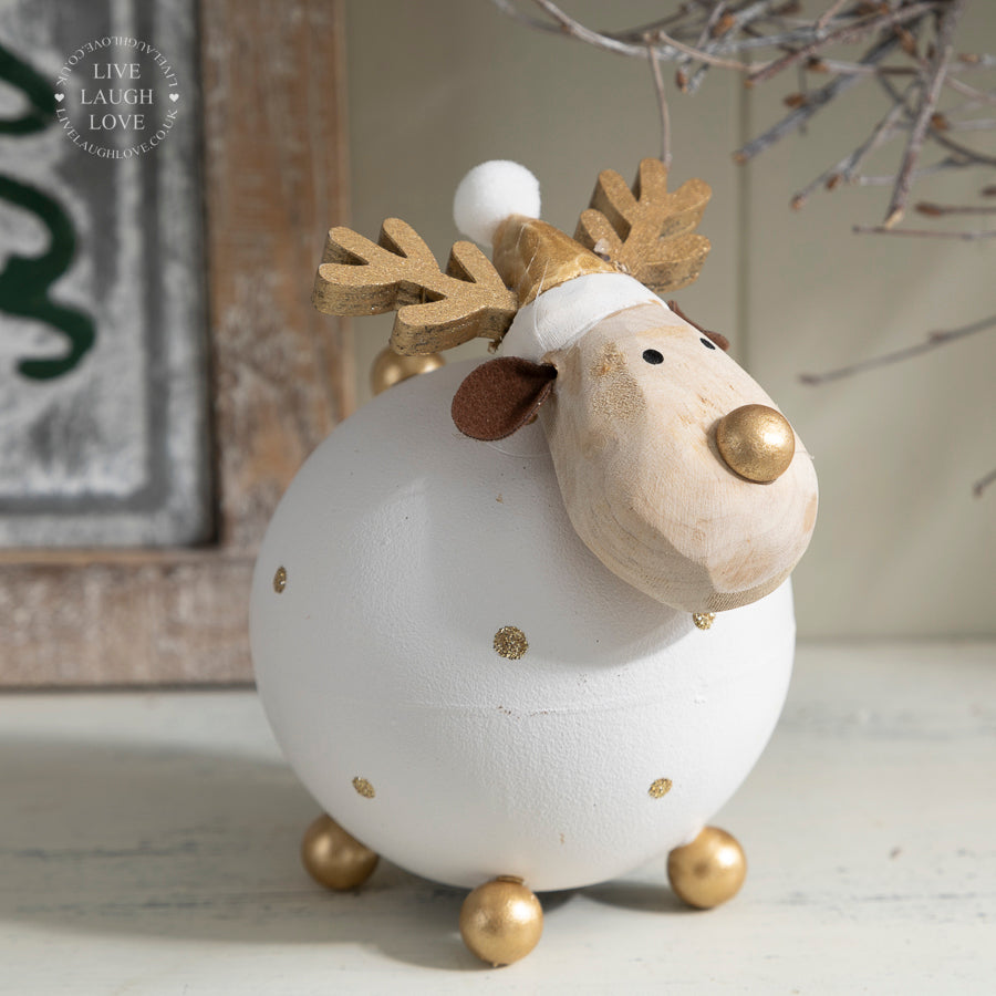 Wooden and Metal Reindeer Figurine with Gold Accents