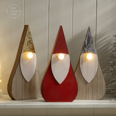 LED Wooden Santa Shelf Sitter with Light-Up Nose - Christmas Decor