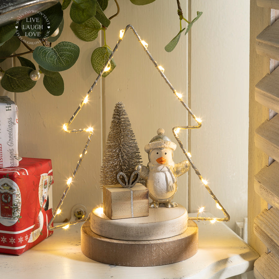 Festive LED Tree with Penguin and Gift Decor - Cozy Christmas Ornament